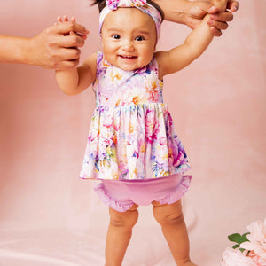 Baby Kids Bamboo Pajamas — Bloom Service Sleeveless Peplum Top & Bottoms Set — Image 1