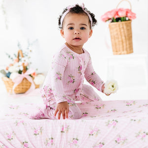 Baby Kids Bamboo Pajamas — Blooming Bouquet Changing Pad Cover — Image 1