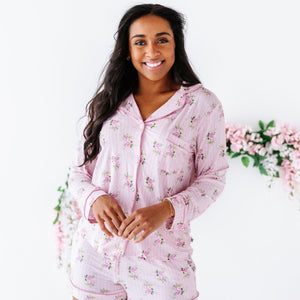 Baby Kids Bamboo Pajamas — Blooming Bouquet Women's Collar Shirt & Shorts Set — Image 1