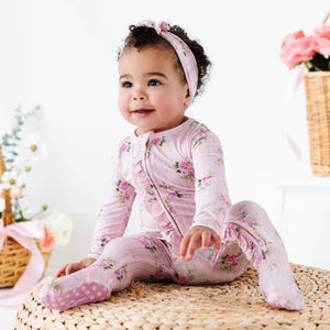 Baby Kids Bamboo Pajamas — Blooming Bouquet Ruffle Footie — Image 1