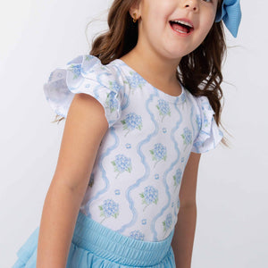 Baby Kids Bamboo Pajamas — Blue-tiful Bloom Cap Sleeve Top — Image 1