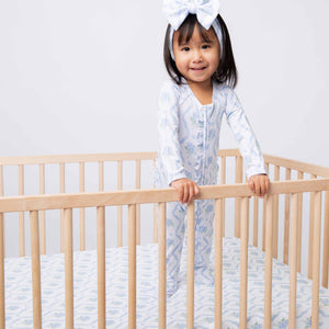 Baby Kids Bamboo Pajamas — Blue-tiful Bloom Crib Sheet — Image 1