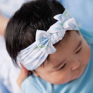 Baby Kids Bamboo Pajamas — Blue-tiful Bloom Headwrap — Image 1