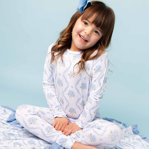 Baby Kids Bamboo Pajamas — Blue-tiful Bloom Long Sleeve Pajama Set — Image 1