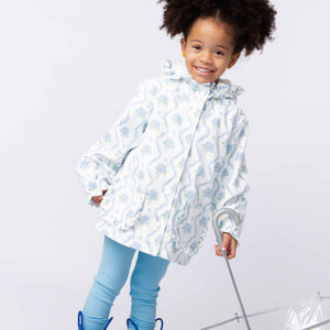 Baby Kids Bamboo Pajamas — Blue-tiful Bloom Ruffled Hooded Raincoat — Image 1