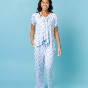 Baby Kids Bamboo Pajamas — Blue-tiful Bloom Women's Short Sleeve Pajama Set — Image 1