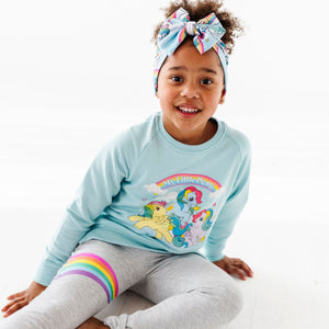 Baby Kids Bamboo Pajamas — My Little Pony™: Classic Blue Crew Neck and Heather Grey Jogger Set — Image 1