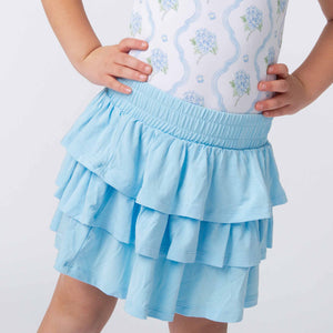Baby Kids Bamboo Pajamas — Blue Me Away Girls Ruffle Skort — Image 1