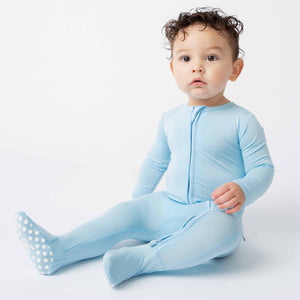 Baby Kids Bamboo Pajamas — Blue Me Away Footie — Image 1