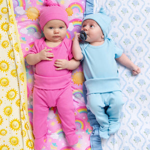 Baby Kids Bamboo Pajamas — Blue Me Away Infant Ribbed Layette Set — Image 1