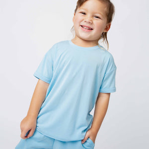 Baby Kids Bamboo Pajamas — Blue Me Away T-Shirt — Image 1