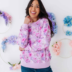 Baby Kids Bamboo Pajamas — Blush in Bloom Women's Sweatshirt — Image 1