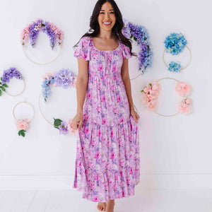 Baby Kids Bamboo Pajamas — Blush in Bloom Short Sleeve Midi Dress — Image 1