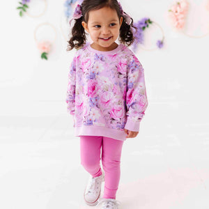 Baby Kids Bamboo Pajamas — Blush in Bloom Crew Neck Sweatshirt & Leggings — Image 1