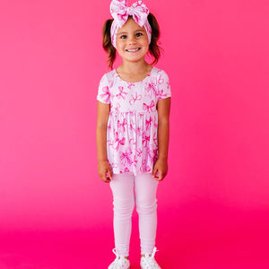 Baby Kids Bamboo Pajamas — Blushing Bows Short Sleeve Top + Leggings — Image 1