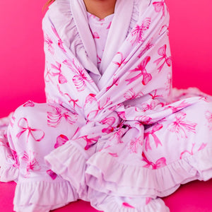 Baby Kids Bamboo Pajamas — Blushing Bows Ruffle Bum Bum Blanket — Image 1