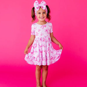 Baby Kids Bamboo Pajamas — Blushing Bows Short Sleeve Girls Dress & Shorts Set — Image 1