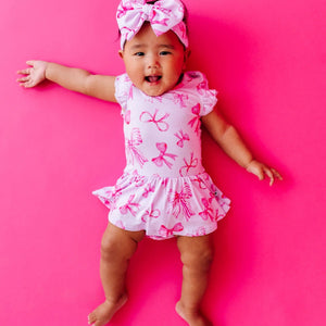 Baby Kids Bamboo Pajamas — Blushing Bows Cap Sleeve Ruffle Dress — Image 1
