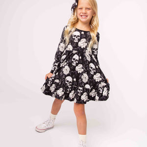 Baby Kids Bamboo Pajamas — Bones and Roses Long Sleeve Dress & Shorts Set — Image 1