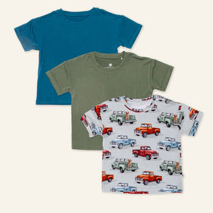 Baby Kids Bamboo Pajamas — Navy or Not + Sage the Day + Ruff Ride T-Shirts Bundle — Image 1