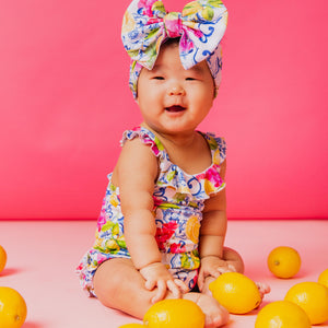 Baby Kids Bamboo Pajamas — Carpe Lemon Bubble Romper — Image 1