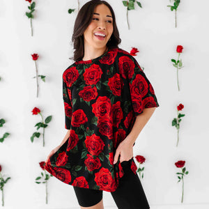 Baby Kids Bamboo Pajamas — Bums & Roses Women's Oversized T-Shirt & Biker Shorts Set — Image 1