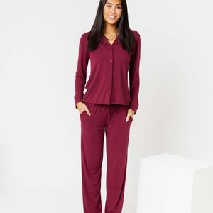 Baby Kids Bamboo Pajamas — Berry Dramatic Women's Long Sleeve Collar Shirt & Pants Pajama Set — Image 1