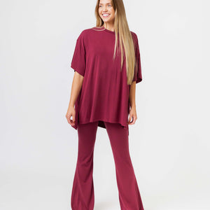 Baby Kids Bamboo Pajamas — Berry Dramatic Women's Oversized T-Shirt & Bell Bottoms Set — Image 1