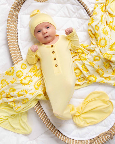 Baby Kids Bamboo Pajamas — Butter Than Ever Knotted Gown & Beanie Set — Image 1