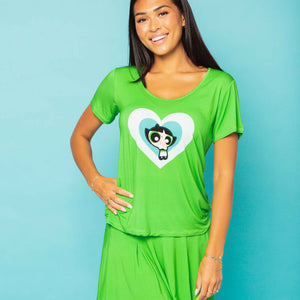 Baby Kids Bamboo Pajamas — The Powerpuff Girls™ Buttercup Women's Short Sleeve T-Shirt — Image 1