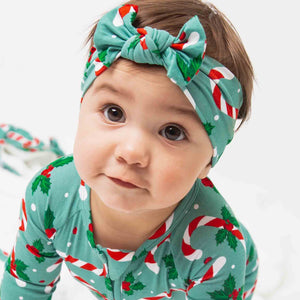 Baby Kids Bamboo Pajamas — Candy Cane Lane Headwrap — Image 1