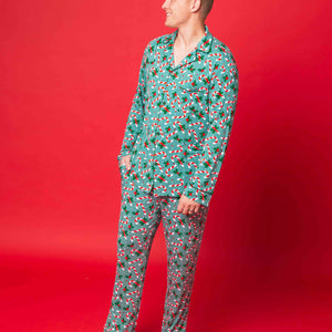 Baby Kids Bamboo Pajamas — Candy Cane Lane Men's Collar Shirt & Pants Set — Image 1