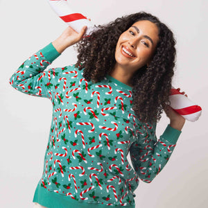 Baby Kids Bamboo Pajamas — Candy Cane Lane Women's Crew Neck Sweatshirt — Image 1