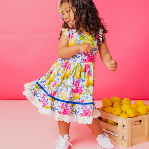 Baby Kids Bamboo Pajamas — Carpe Lemon Short Sleeve Party Dress & Shorts Set — Image 1