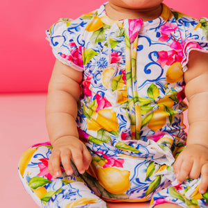 Baby Kids Bamboo Pajamas — Carpe Lemon Cap Sleeve Romper — Image 1