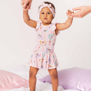 Baby Kids Bamboo Pajamas — Carousel Wishes Cap Sleeve Ruffle Dress — Image 1