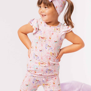 Baby Kids Bamboo Pajamas — Carousel Wishes Cap Sleeve Shirt & Shorts Set — Image 1