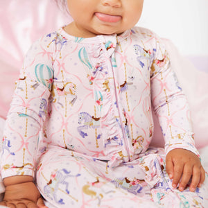 Baby Kids Bamboo Pajamas — Carousel Wishes Convertible Ruffle Romper — Image 1