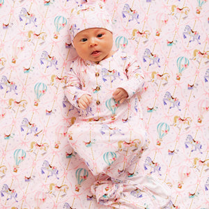 Baby Kids Bamboo Pajamas — Carousel Wishes Knotted Gown & Beanie Set — Image 1