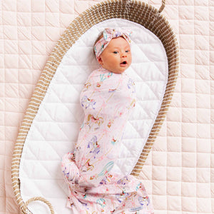 Baby Kids Bamboo Pajamas — Carousel Wishes Swaddle & Headwrap Set — Image 1