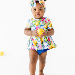 Baby Kids Bamboo Pajamas — Carpe Lemon Short Sleeve Peplum & Bummies Set — Image 1