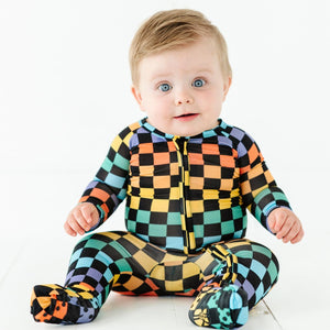 Baby Kids Bamboo Pajamas — Check Me Out Convertible Romper — Image 1