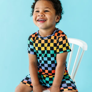 Baby Kids Bamboo Pajamas — Check Me Out Shortie Romper — Image 1