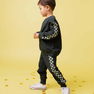 Baby Kids Bamboo Pajamas — Check Your Luck Relaxed Fit Jogger Set — Image 1