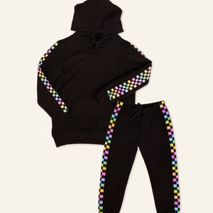 Baby Kids Bamboo Pajamas — Checkered Charm Pullover Hoodie & Relaxed Fit Sweatpants Bundle — Image 1