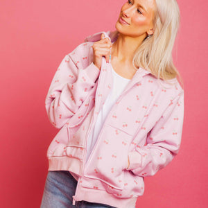 Baby Kids Bamboo Pajamas — Cherry Sweet Women's Zip-Up Heavyweight Hoodie — Image 1