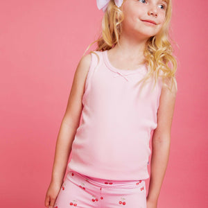 Baby Kids Bamboo Pajamas — Cherry Sweet Ribbed Girls Tank Top — Image 1