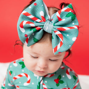 Baby Kids Bamboo Pajamas — Candy Cane Lane Biggie Bow — Image 1