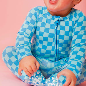 Baby Kids Bamboo Pajamas — Cool Checks Convertible Romper — Image 1