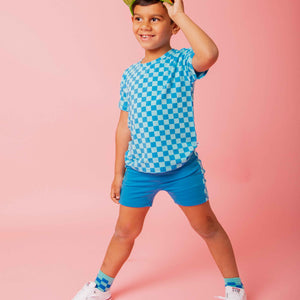 Baby Kids Bamboo Pajamas — Cool Checks Short Sleeve T-Shirt & Shorts Set — Image 1